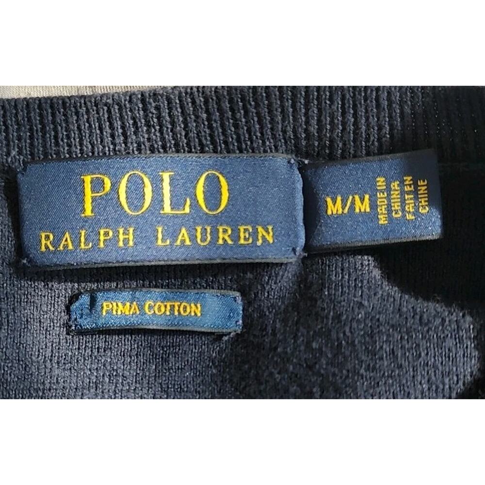 Men's Polo Ralph Lauren V Neck Sweater Pima Cotton Navy Blue - Medium - Picture 2 of 7